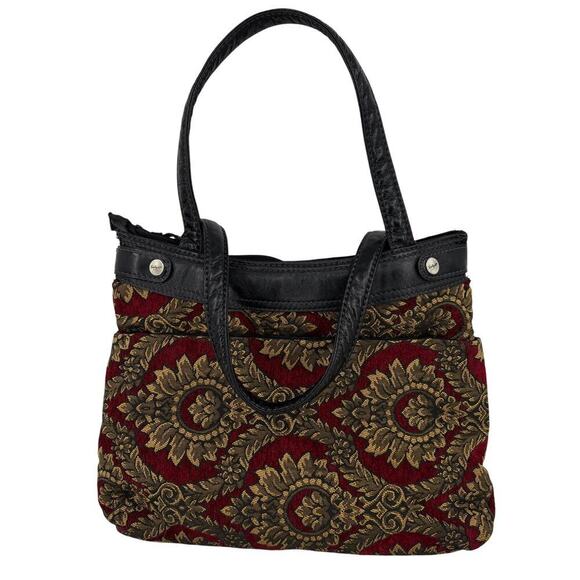 Thirty-One Tapestry Cover Shoulder Bag Burgundy Tan Floral Medallion Handbag - Picture 1 of 12